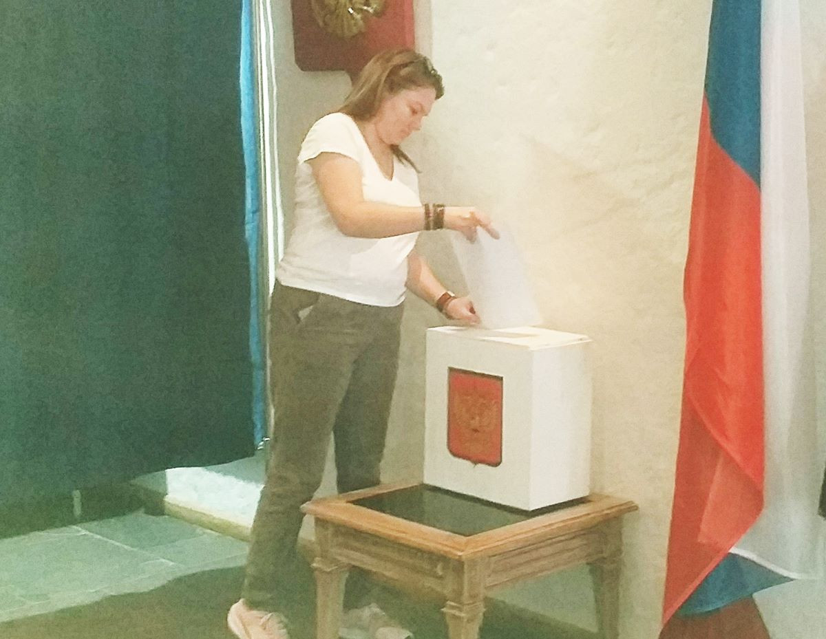 Russian nationals voting for Russian presidential election in Nepal